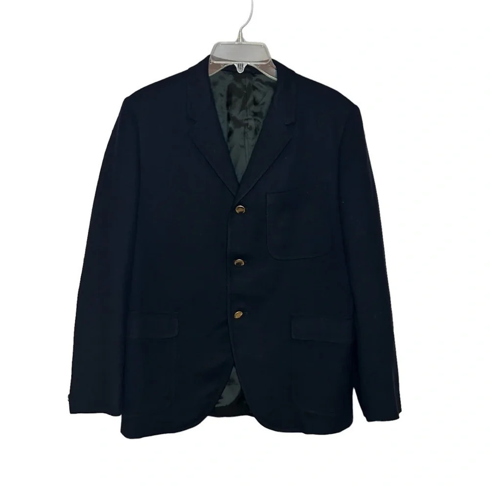 Vintage DeMoulin Wool Blazer Navy Blue Classic Patch Pockets Medium - Picture 1 of 9